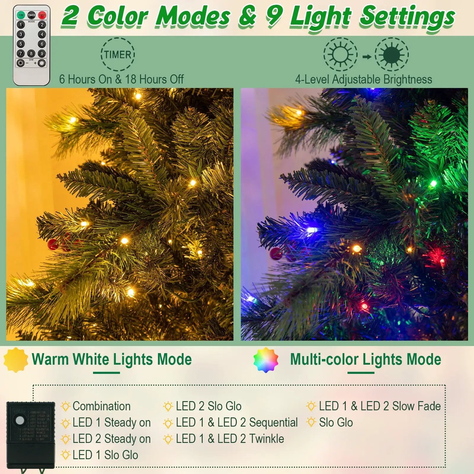 6/7/8 Feet Pre-Lit Artificial Christmas Tree with 300/400/500 LED Lights by DirectDeals
