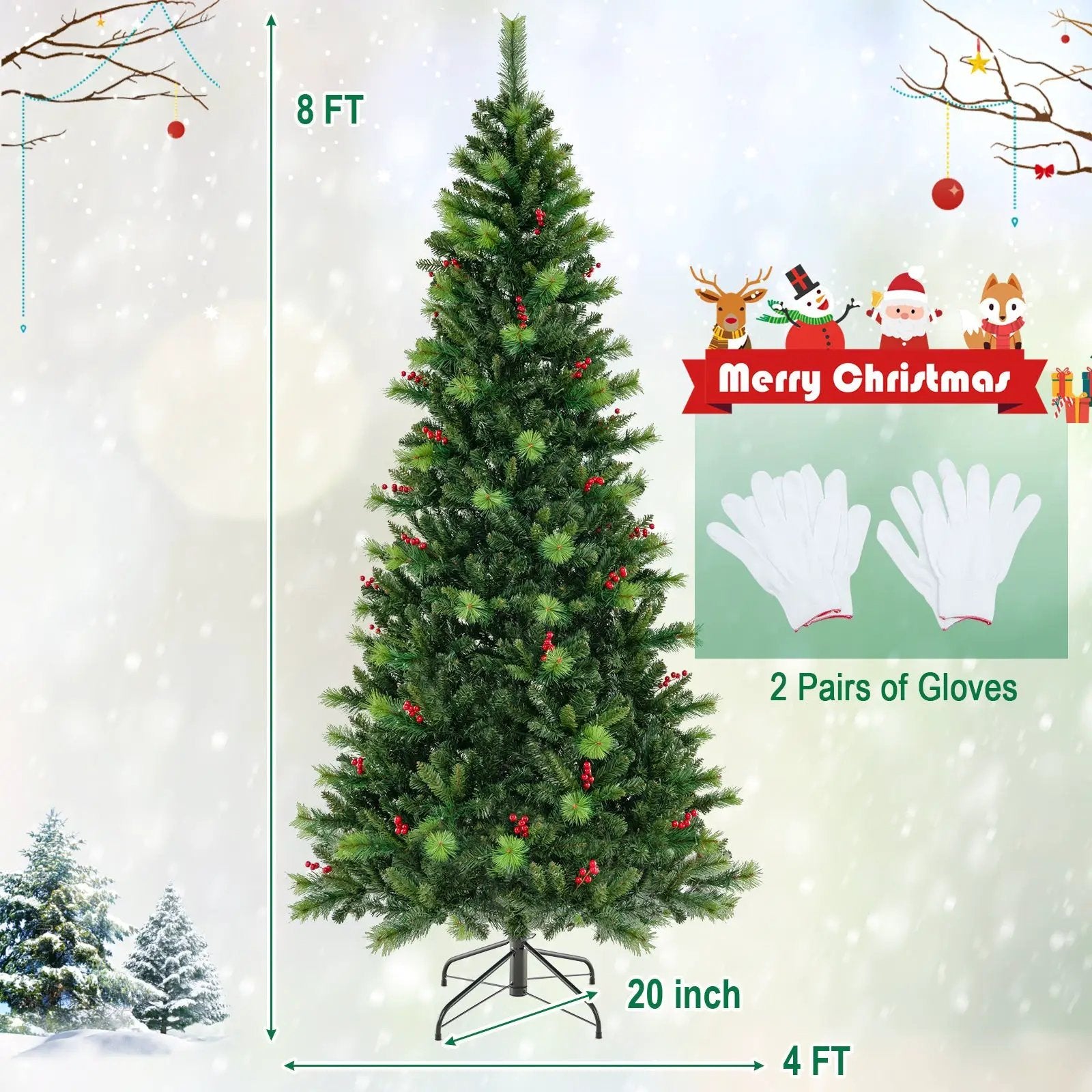 6/7/8 Feet Pre-Lit Artificial Christmas Tree with 300/400/500 LED Lights by DirectDeals