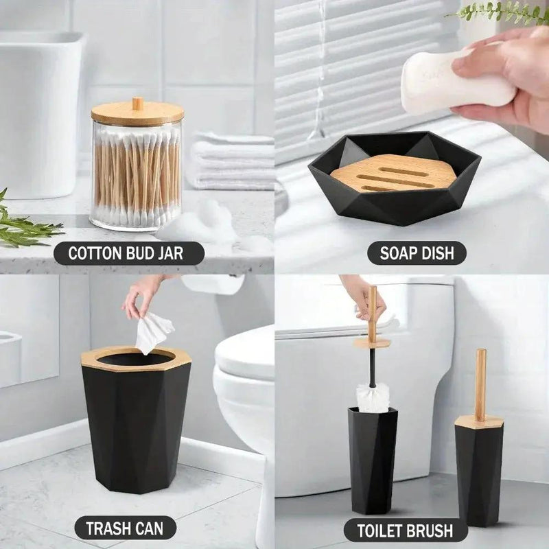 8pcs Bathroom Accessory Sets - Includes Toothbrush Holder, Cup, Soap Dispenser, Dish, Swab Box, Lotion Bottle, Toilet Brush, and Trash Can, Bathroom Supplies, Ideal Housewarming Gift, Bathroom Decor and Accessories by House Of Avana