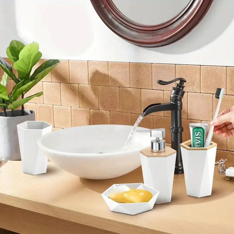 8pcs Bathroom Accessory Sets - Includes Toothbrush Holder, Cup, Soap Dispenser, Dish, Swab Box, Lotion Bottle, Toilet Brush, and Trash Can, Bathroom Supplies, Ideal Housewarming Gift, Bathroom Decor and Accessories by House Of Avana