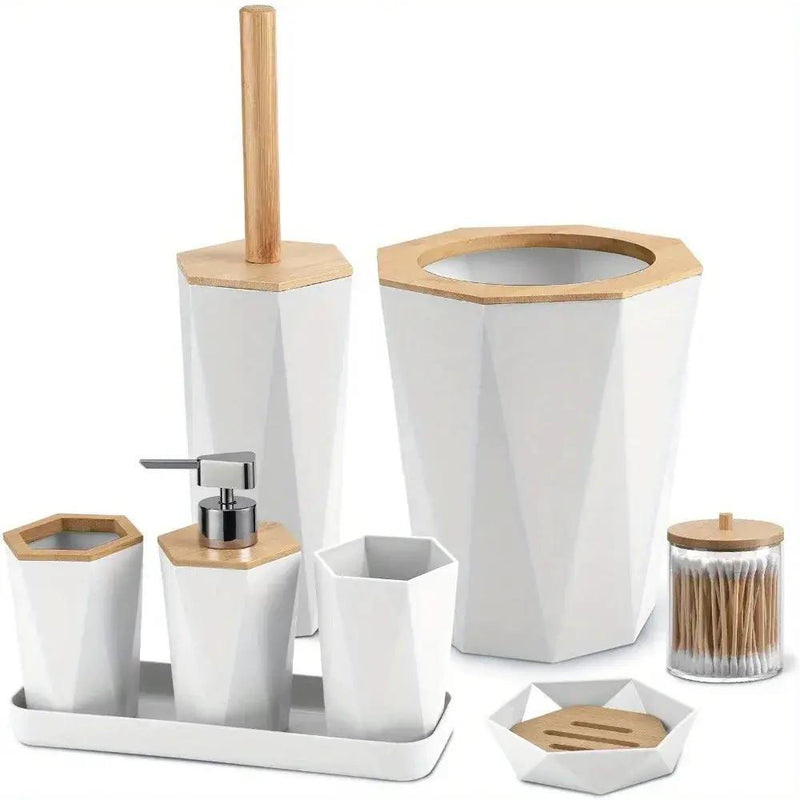 8pcs Bathroom Accessory Sets - Includes Toothbrush Holder, Cup, Soap Dispenser, Dish, Swab Box, Lotion Bottle, Toilet Brush, and Trash Can, Bathroom Supplies, Ideal Housewarming Gift, Bathroom Decor and Accessories by House Of Avana