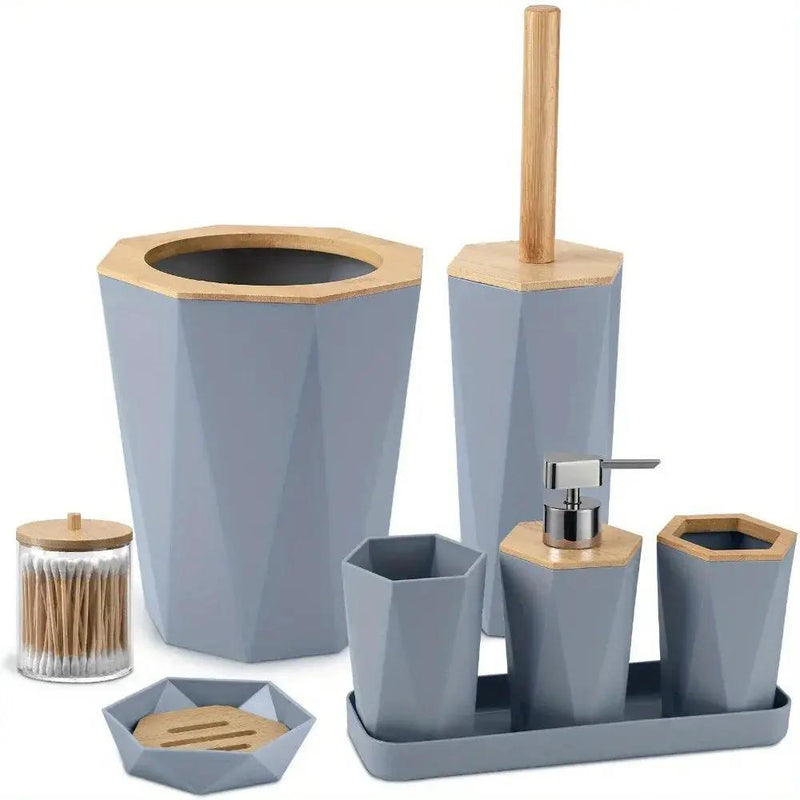 8pcs Bathroom Accessory Sets - Includes Toothbrush Holder, Cup, Soap Dispenser, Dish, Swab Box, Lotion Bottle, Toilet Brush, and Trash Can, Bathroom Supplies, Ideal Housewarming Gift, Bathroom Decor and Accessories by House Of Avana