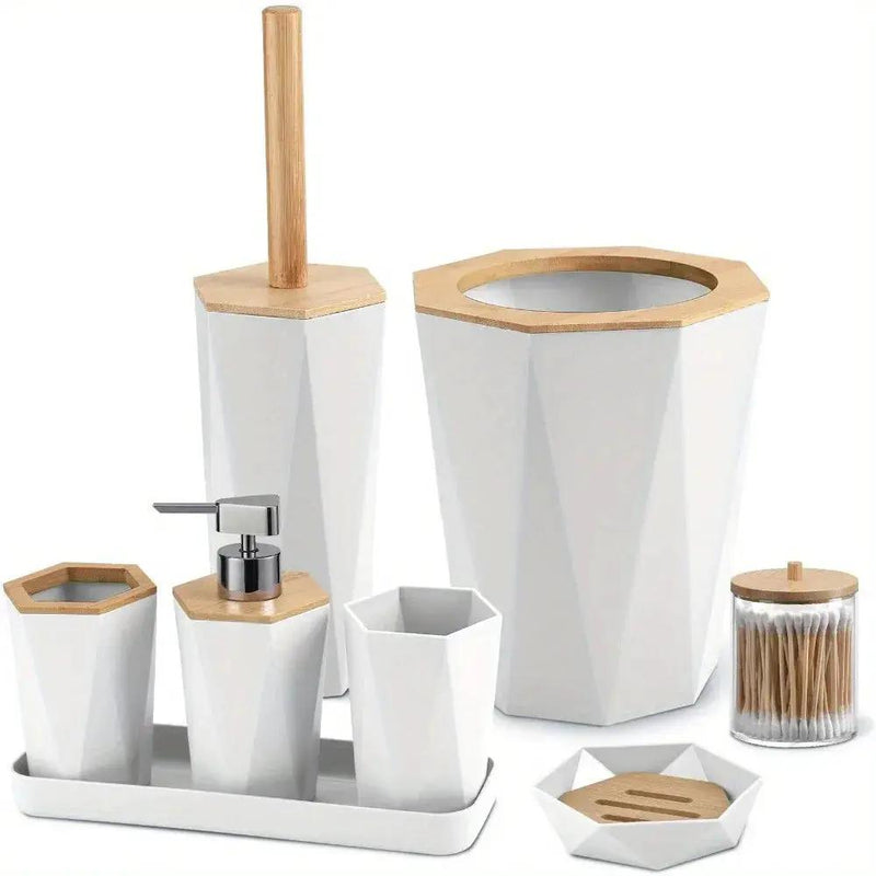8pcs Bathroom Accessory Sets - Includes Toothbrush Holder, Cup, Soap Dispenser, Dish, Swab Box, Lotion Bottle, Toilet Brush, and Trash Can, Bathroom Supplies, Ideal Housewarming Gift, Bathroom Decor and Accessories by House Of Avana
