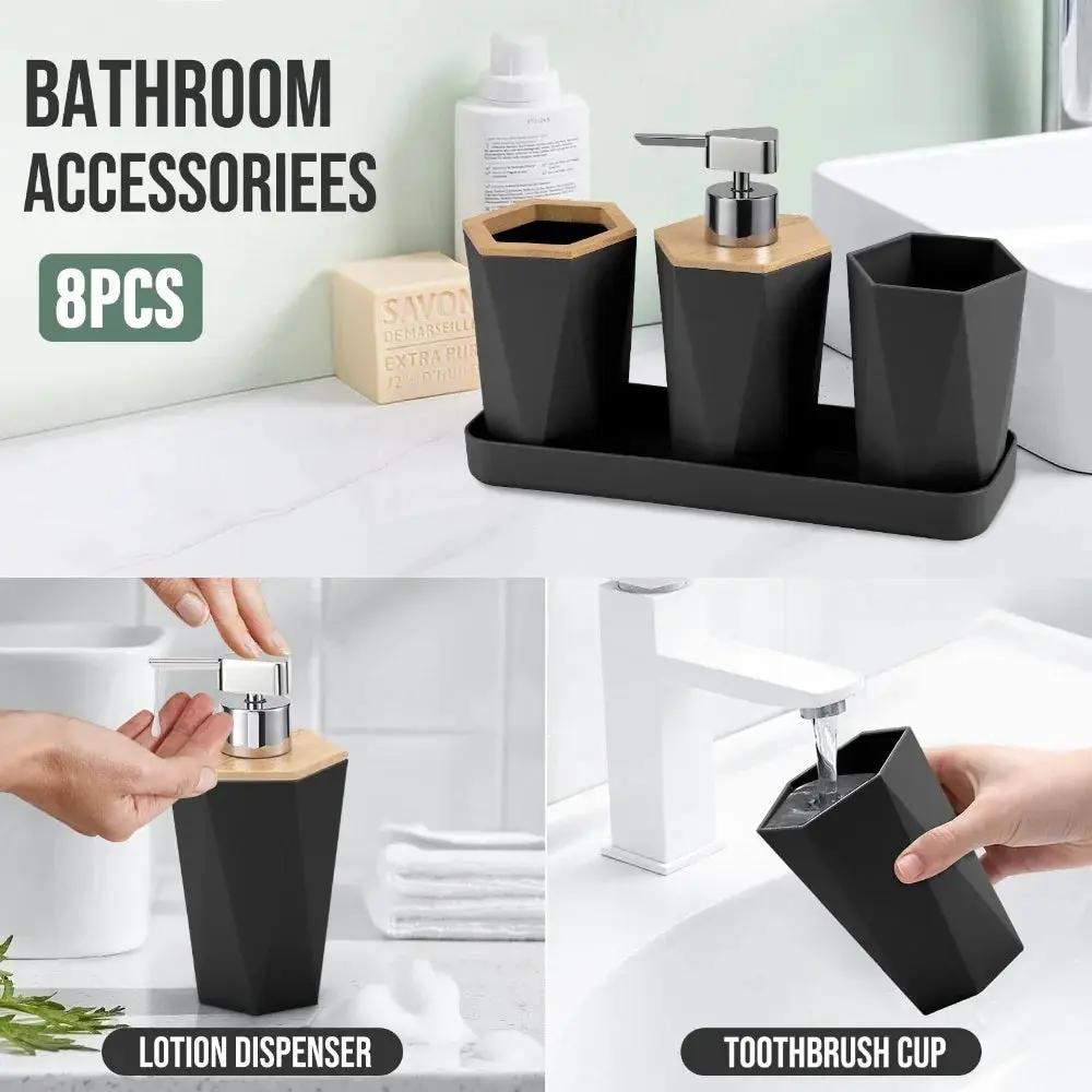 8pcs Bathroom Accessory Sets - Includes Toothbrush Holder, Cup, Soap Dispenser, Dish, Swab Box, Lotion Bottle, Toilet Brush, and Trash Can, Bathroom Supplies, Ideal Housewarming Gift, Bathroom Decor and Accessories by House Of Avana