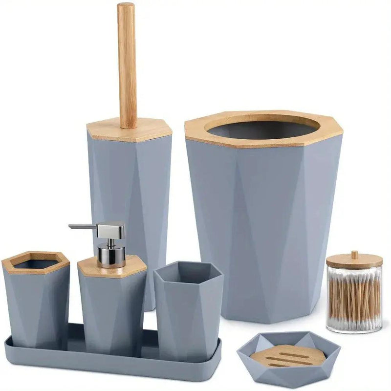 8pcs Bathroom Accessory Sets - Includes Toothbrush Holder, Cup, Soap Dispenser, Dish, Swab Box, Lotion Bottle, Toilet Brush, and Trash Can, Bathroom Supplies, Ideal Housewarming Gift, Bathroom Decor and Accessories by House Of Avana