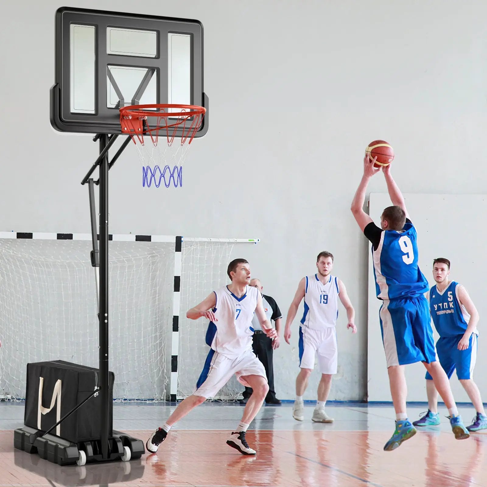 7.9-10 Feet Portable Basketball Hoop System with Sturdy Base and Wheels-Black by DirectDeals