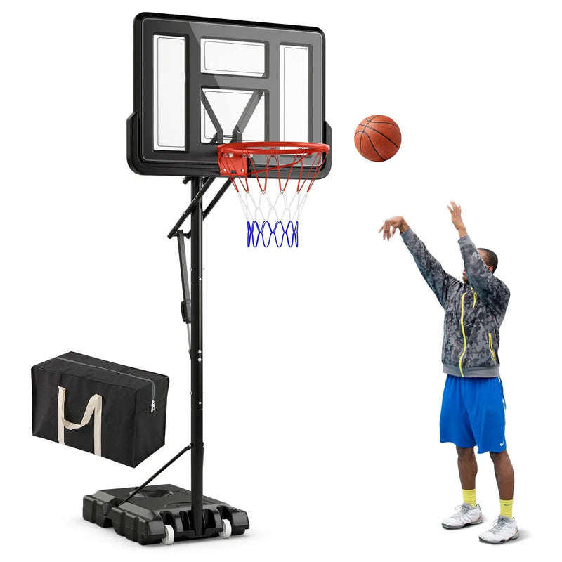 7.9-10 Feet Portable Basketball Hoop System with Sturdy Base and Wheels-Black by DirectDeals