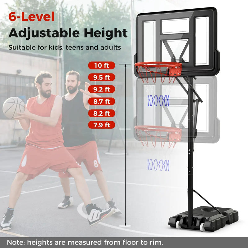 7.9-10 Feet Portable Basketball Hoop System with Sturdy Base and Wheels-Black by DirectDeals