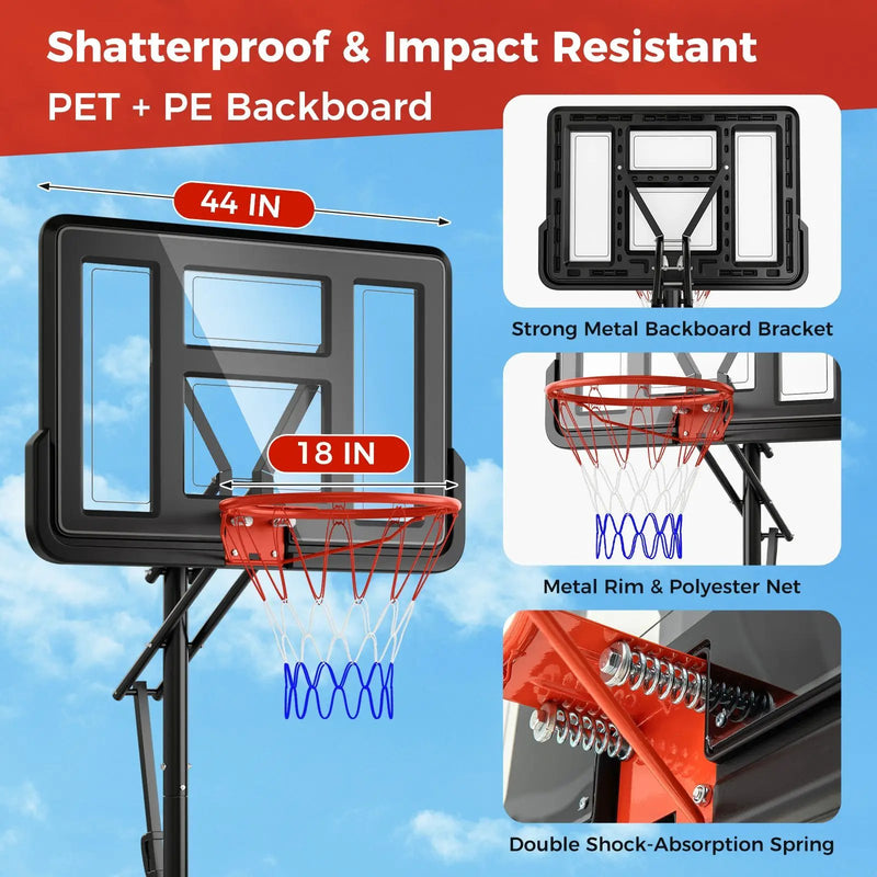 7.9-10 Feet Portable Basketball Hoop System with Sturdy Base and Wheels-Black by DirectDeals