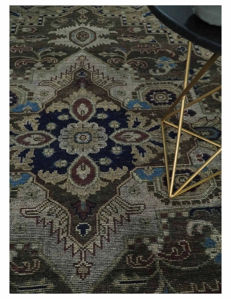 8x10 Antique look Brown, Beige and Blue Traditional Medallion wool Area Rug by The Rug Decor