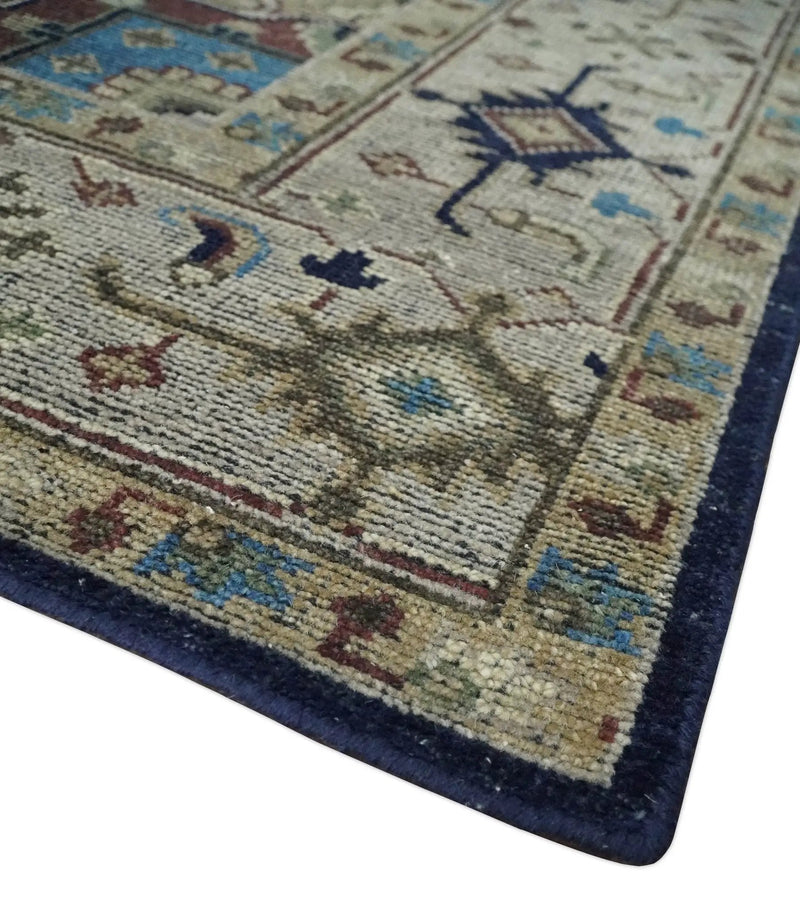 8x10 Antique look Brown, Beige and Blue Traditional Medallion wool Area Rug by The Rug Decor