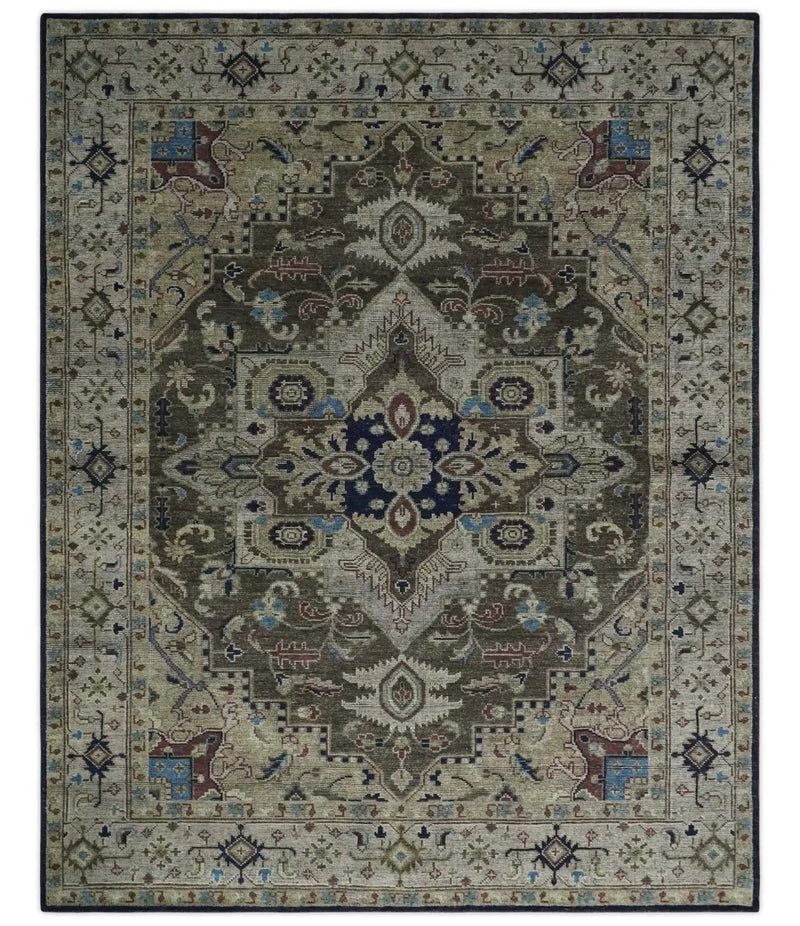 8x10 Antique look Brown, Beige and Blue Traditional Medallion wool Area Rug by The Rug Decor