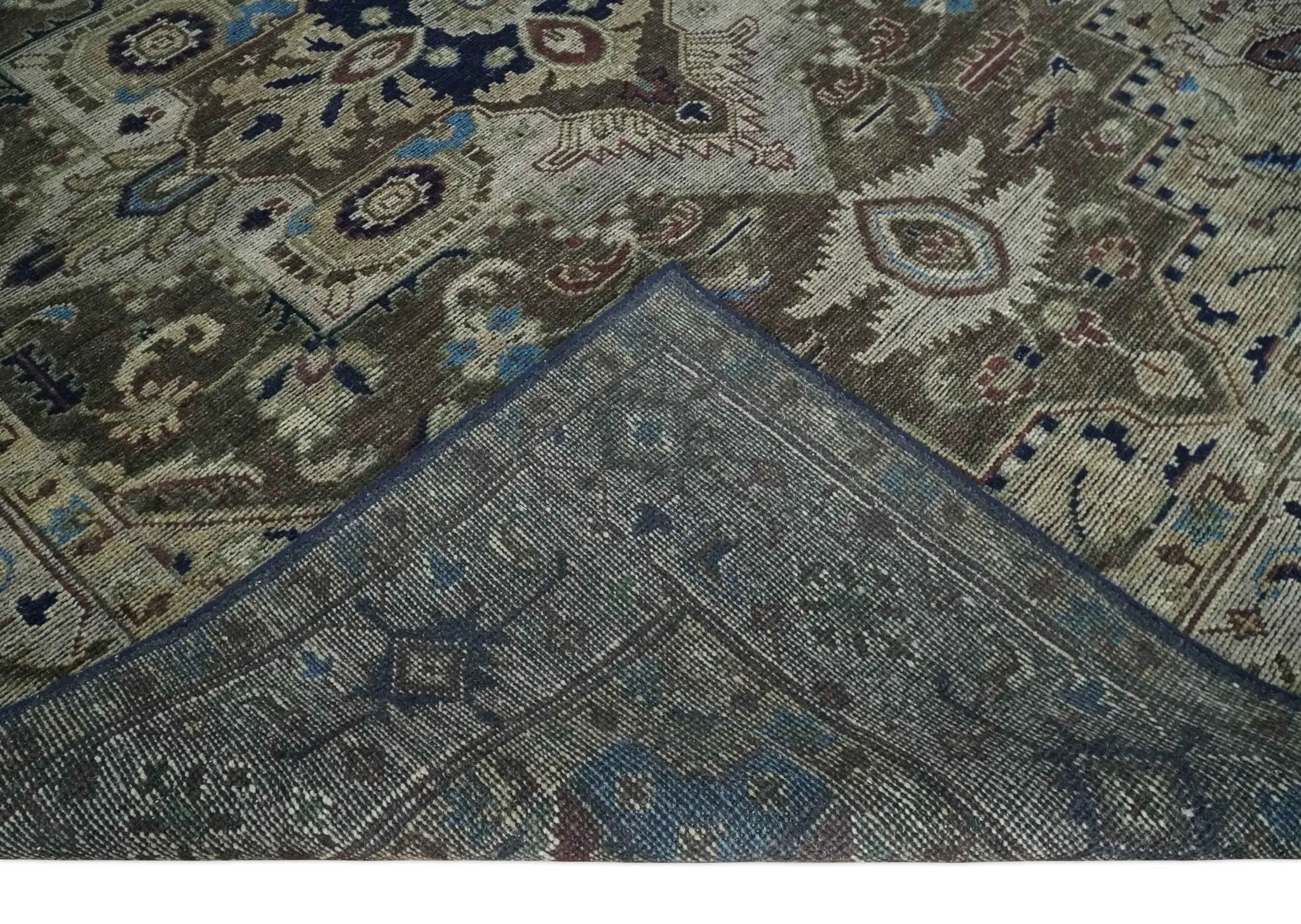 8x10 Antique look Brown, Beige and Blue Traditional Medallion wool Area Rug by The Rug Decor
