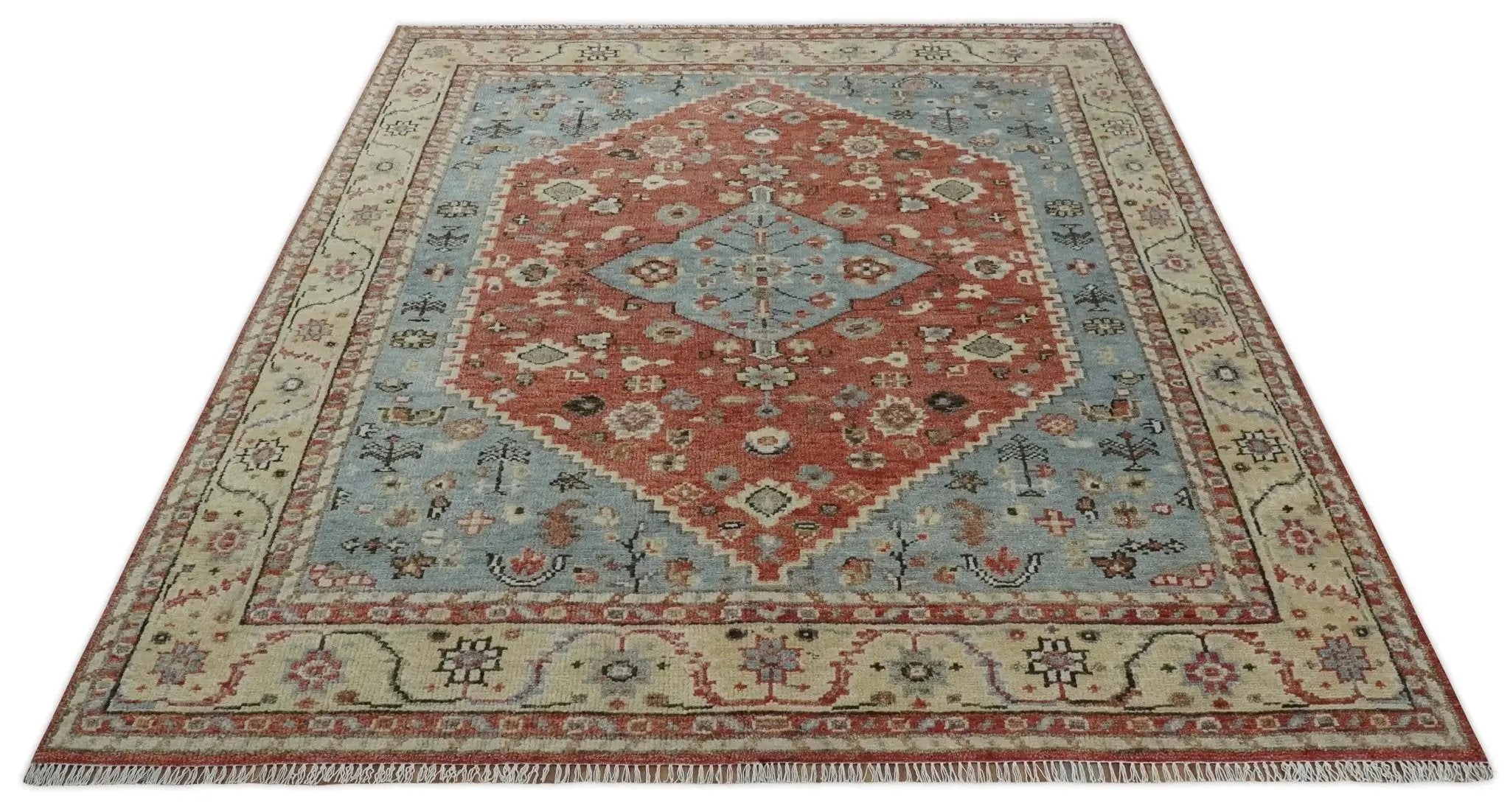 8x10 Antique look Traditional Floral Gray, Rust and Beige Hand knotted wool Area Rug by The Rug Decor