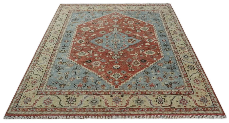 8x10 Antique look Traditional Floral Gray, Rust and Beige Hand knotted wool Area Rug by The Rug Decor