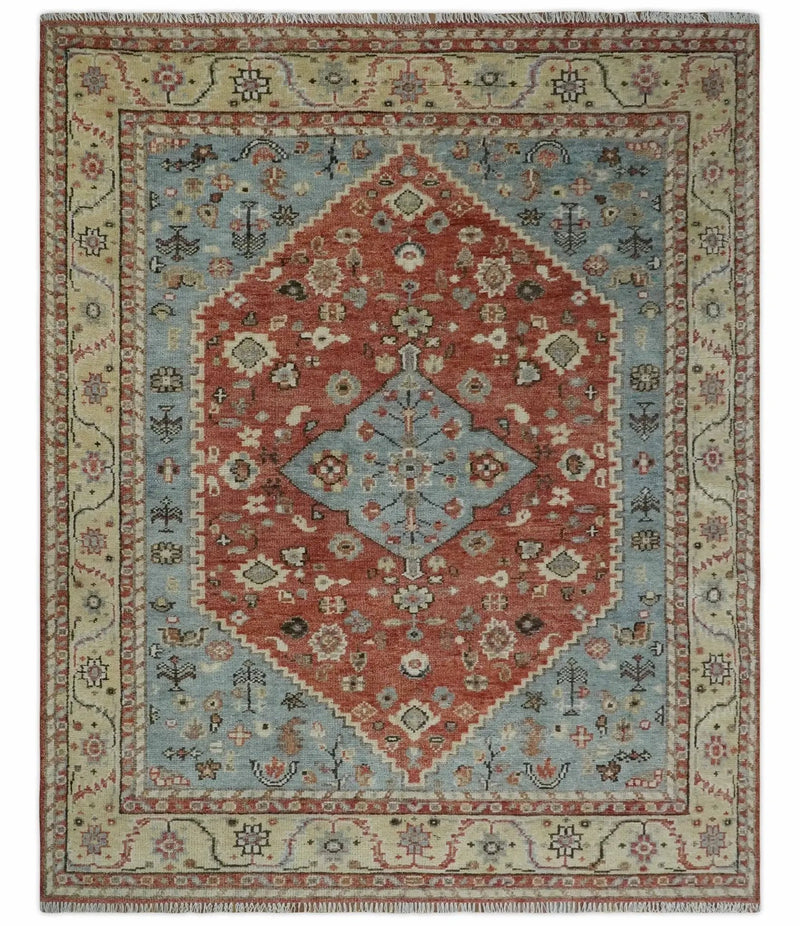 8x10 Antique look Traditional Floral Gray, Rust and Beige Hand knotted wool Area Rug by The Rug Decor
