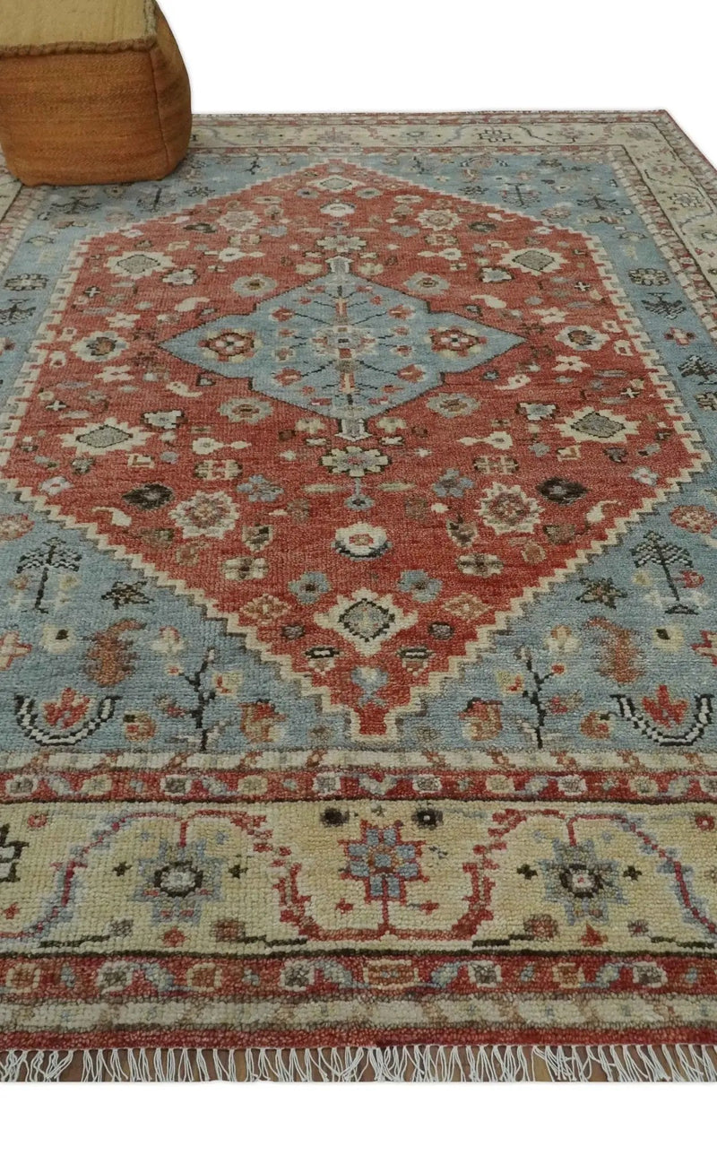 8x10 Antique look Traditional Floral Gray, Rust and Beige Hand knotted wool Area Rug by The Rug Decor