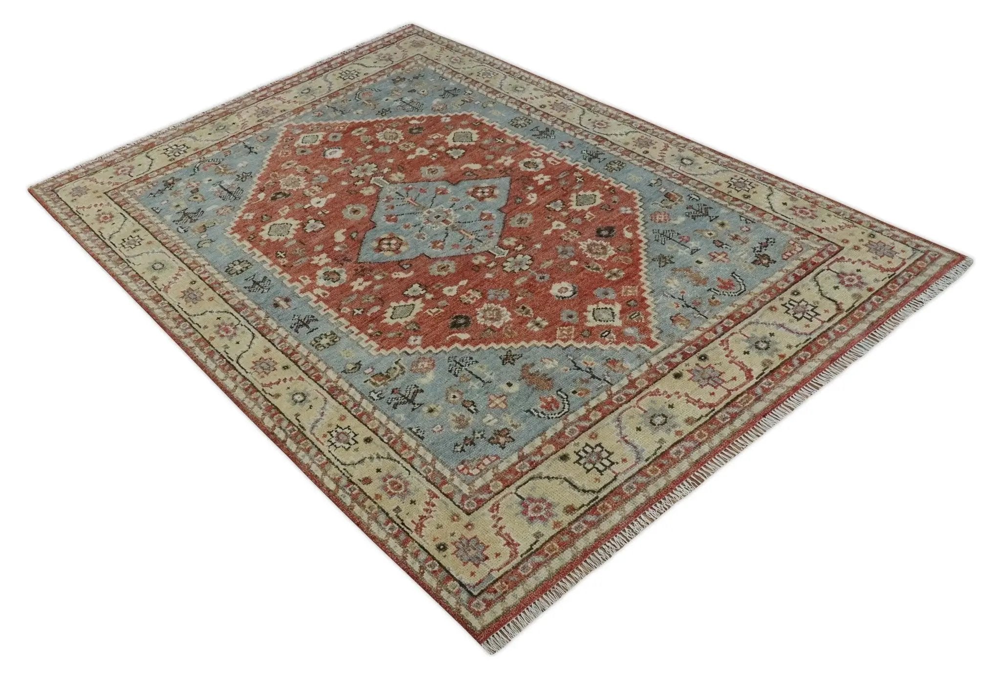 8x10 Antique look Traditional Floral Gray, Rust and Beige Hand knotted wool Area Rug by The Rug Decor