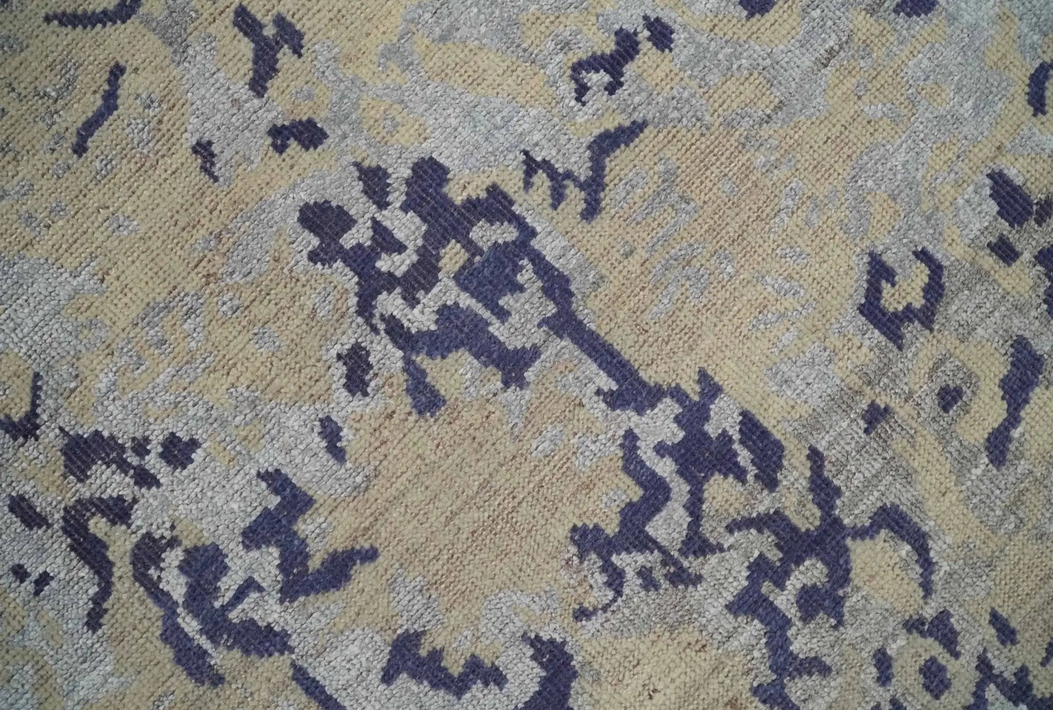8x10 Beige, Blue and Silver Antique Style, Abstract Hand Knotted Low pile Wool Area Rug by The Rug Decor