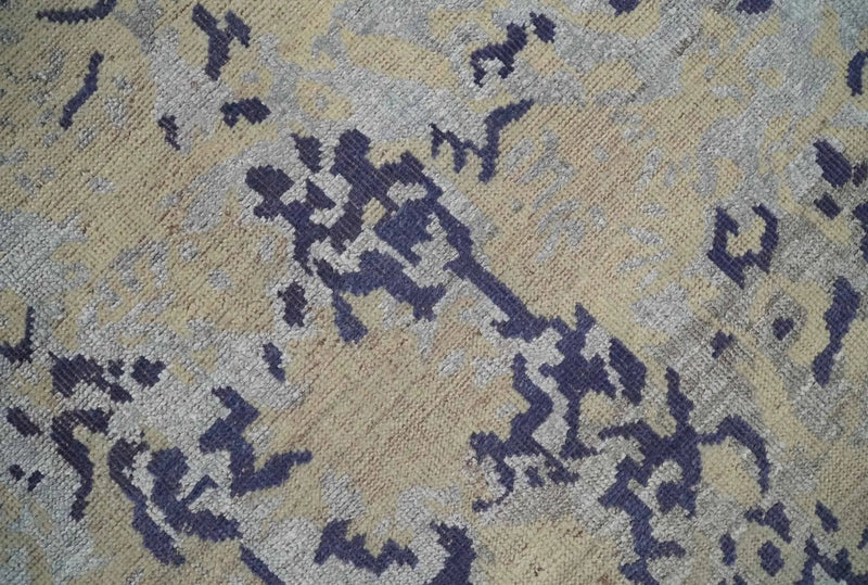 8x10 Beige, Blue and Silver Antique Style, Abstract Hand Knotted Low pile Wool Area Rug by The Rug Decor