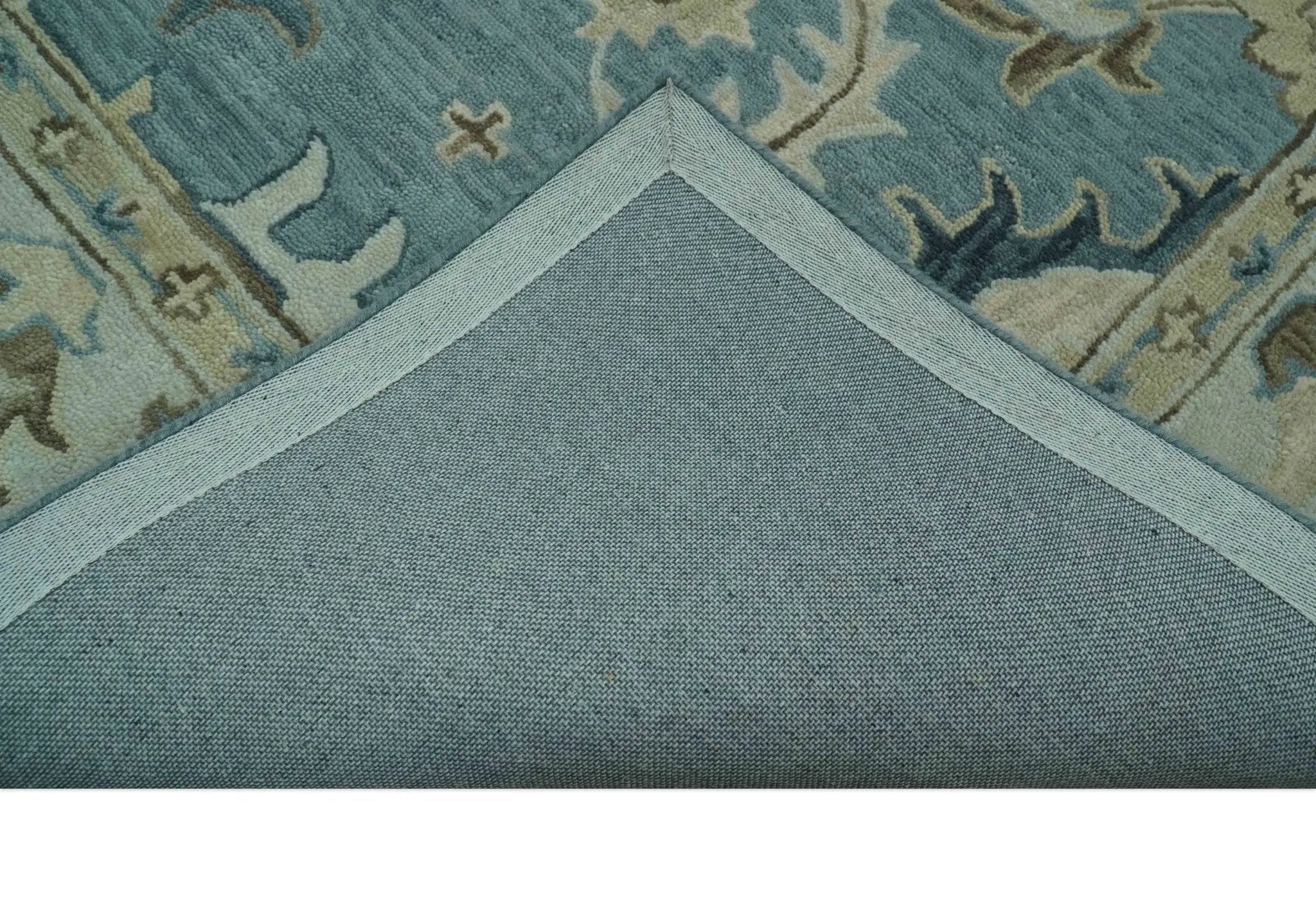 8x10 Blue, Ivory and Beige Hand Tufted Oriental Oushak wool area rug by The Rug Decor