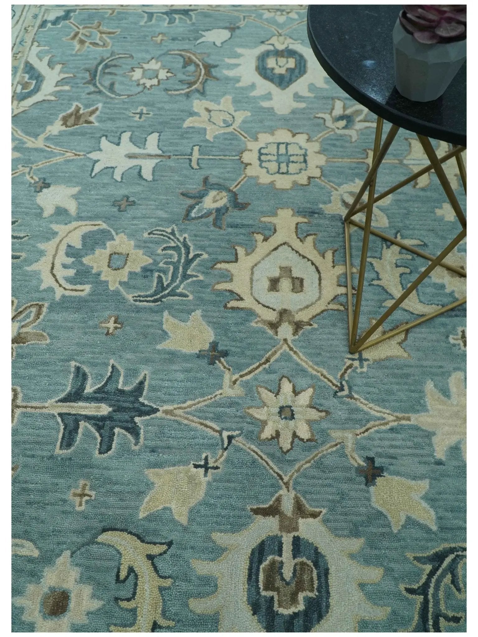 8x10 Blue, Ivory and Beige Hand Tufted Oriental Oushak wool area rug by The Rug Decor
