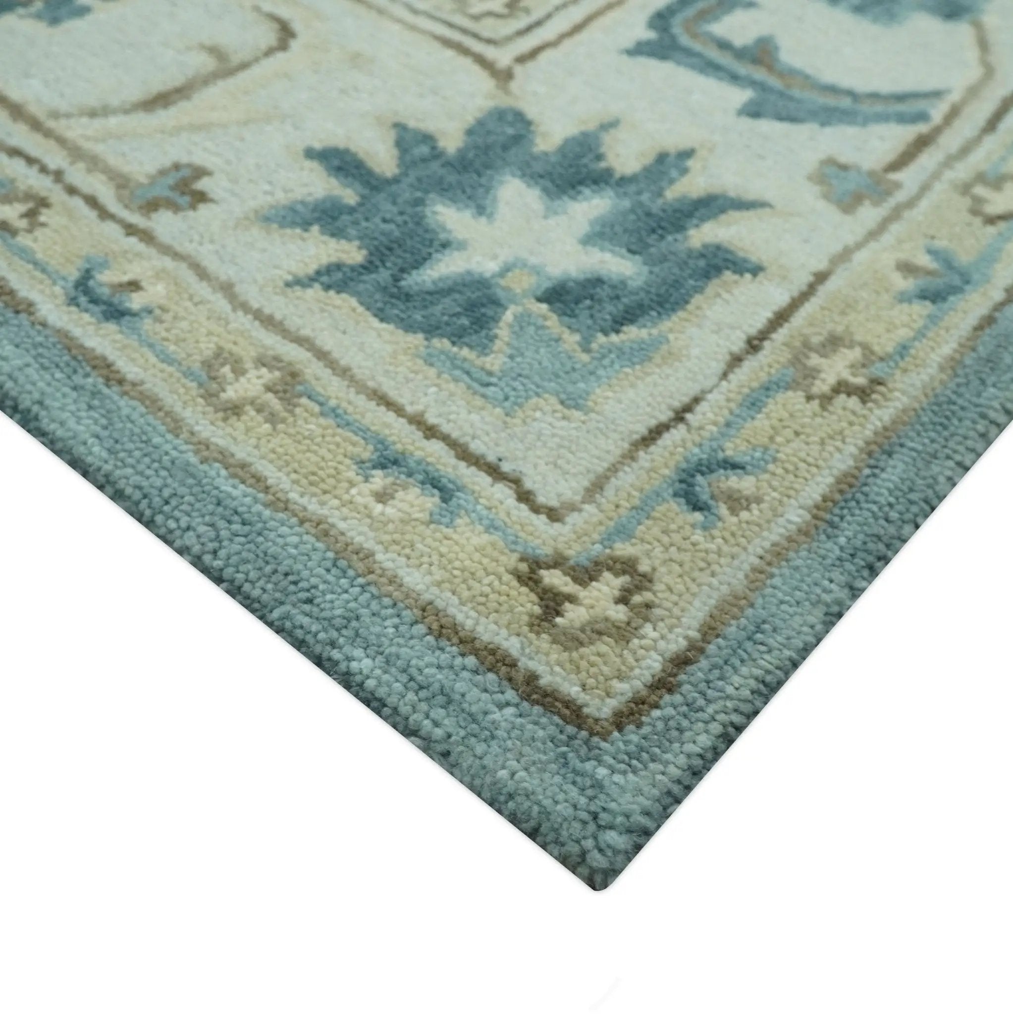 8x10 Blue, Ivory and Beige Hand Tufted Oriental Oushak wool area rug by The Rug Decor
