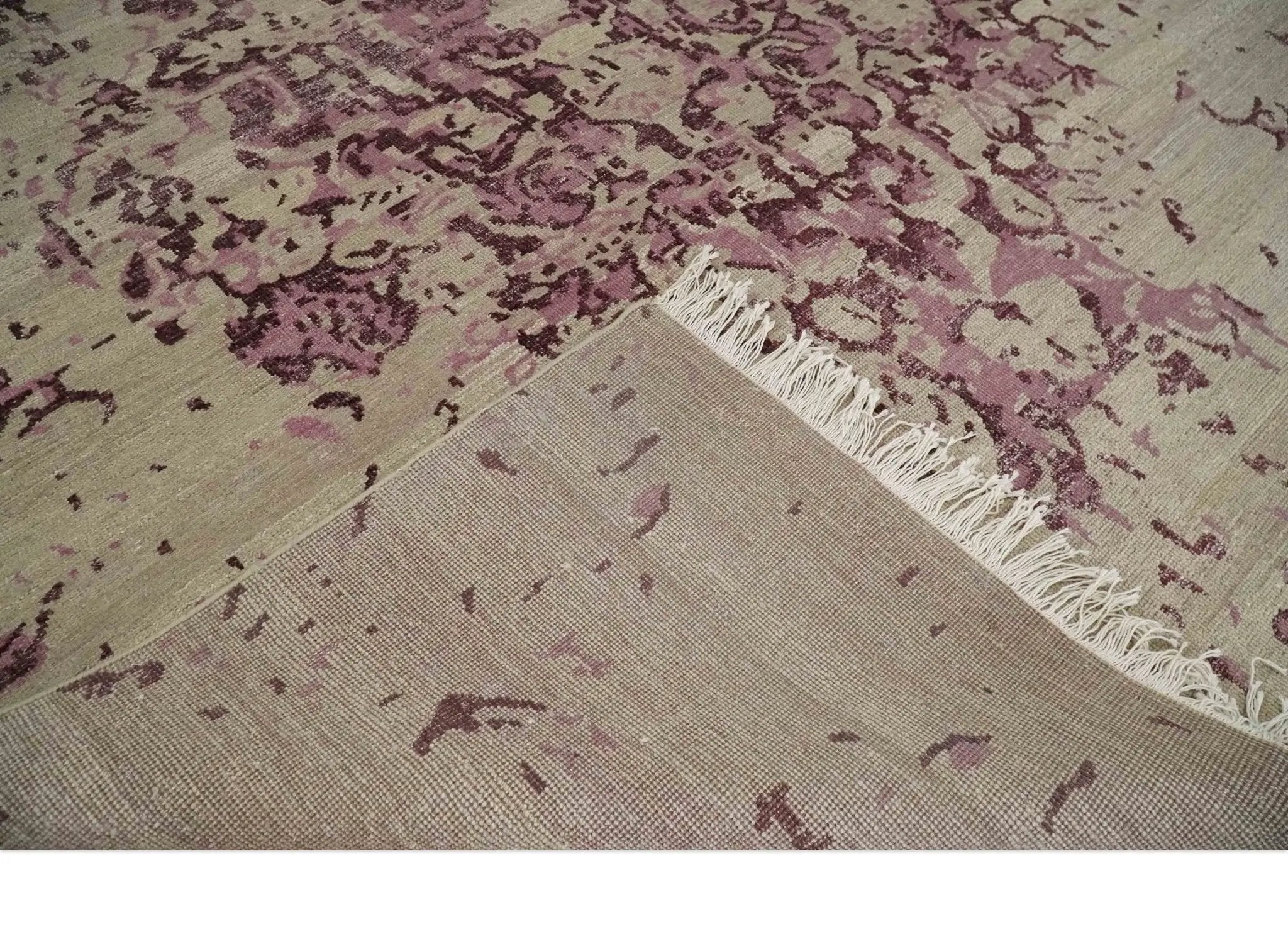 8x10 Camel and Purple Antique Style, Abstract Hand Knotted Low pile Wool Area Rug by The Rug Decor