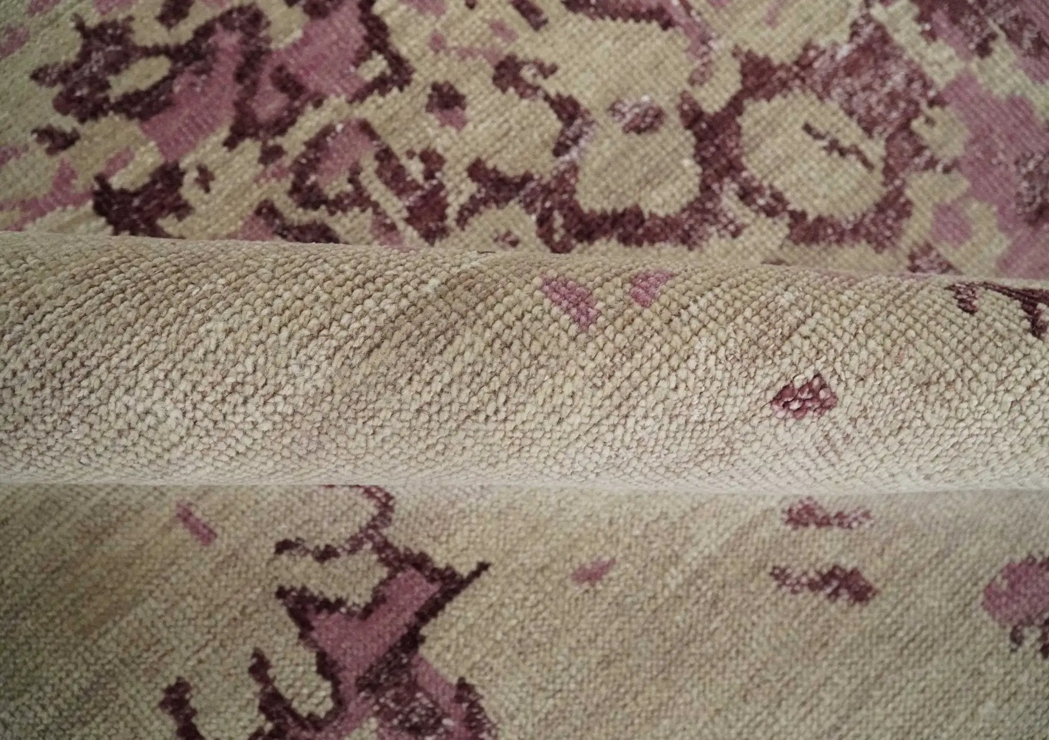 8x10 Camel and Purple Antique Style, Abstract Hand Knotted Low pile Wool Area Rug by The Rug Decor
