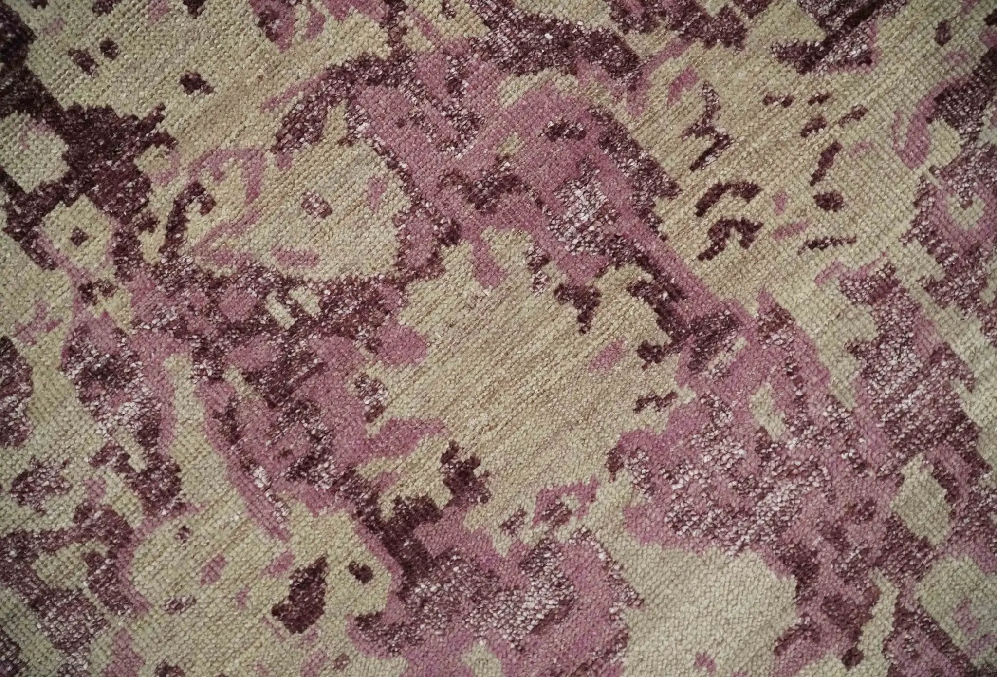 8x10 Camel and Purple Antique Style, Abstract Hand Knotted Low pile Wool Area Rug by The Rug Decor
