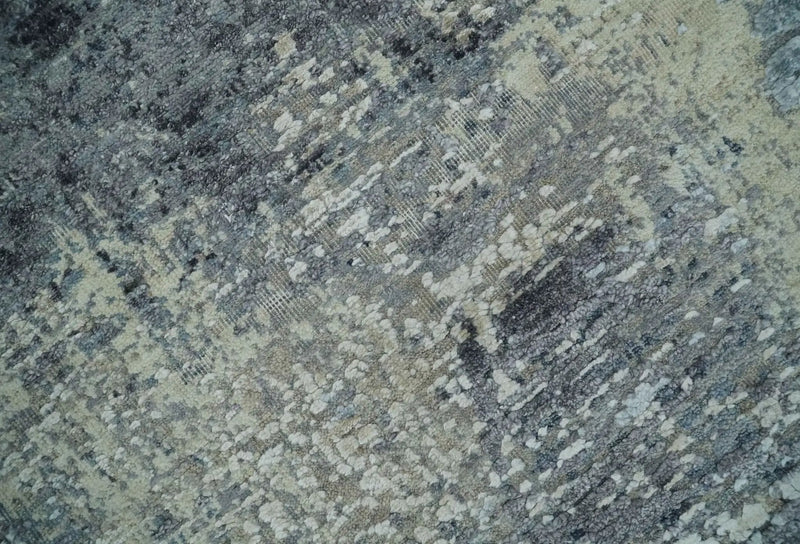 8x10 Charcoal, Beige and Gray Modern Abstract Distressed Finish High Low texture Hand Knotted Rug by The Rug Decor