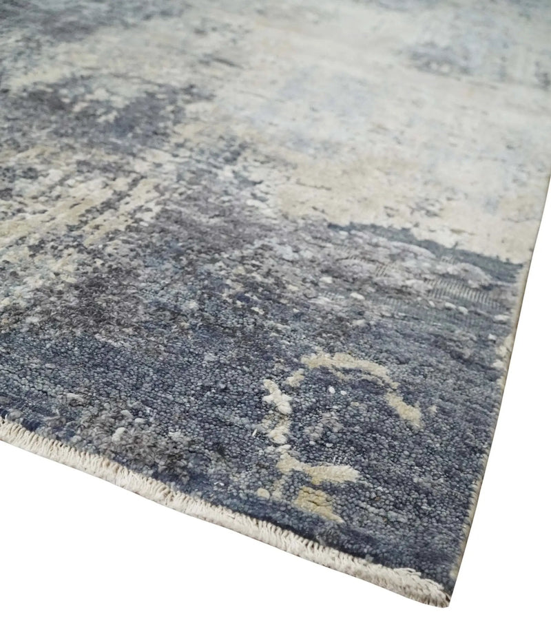 8x10 Charcoal, Beige and Gray Modern Abstract Distressed Finish High Low texture Hand Knotted Rug by The Rug Decor