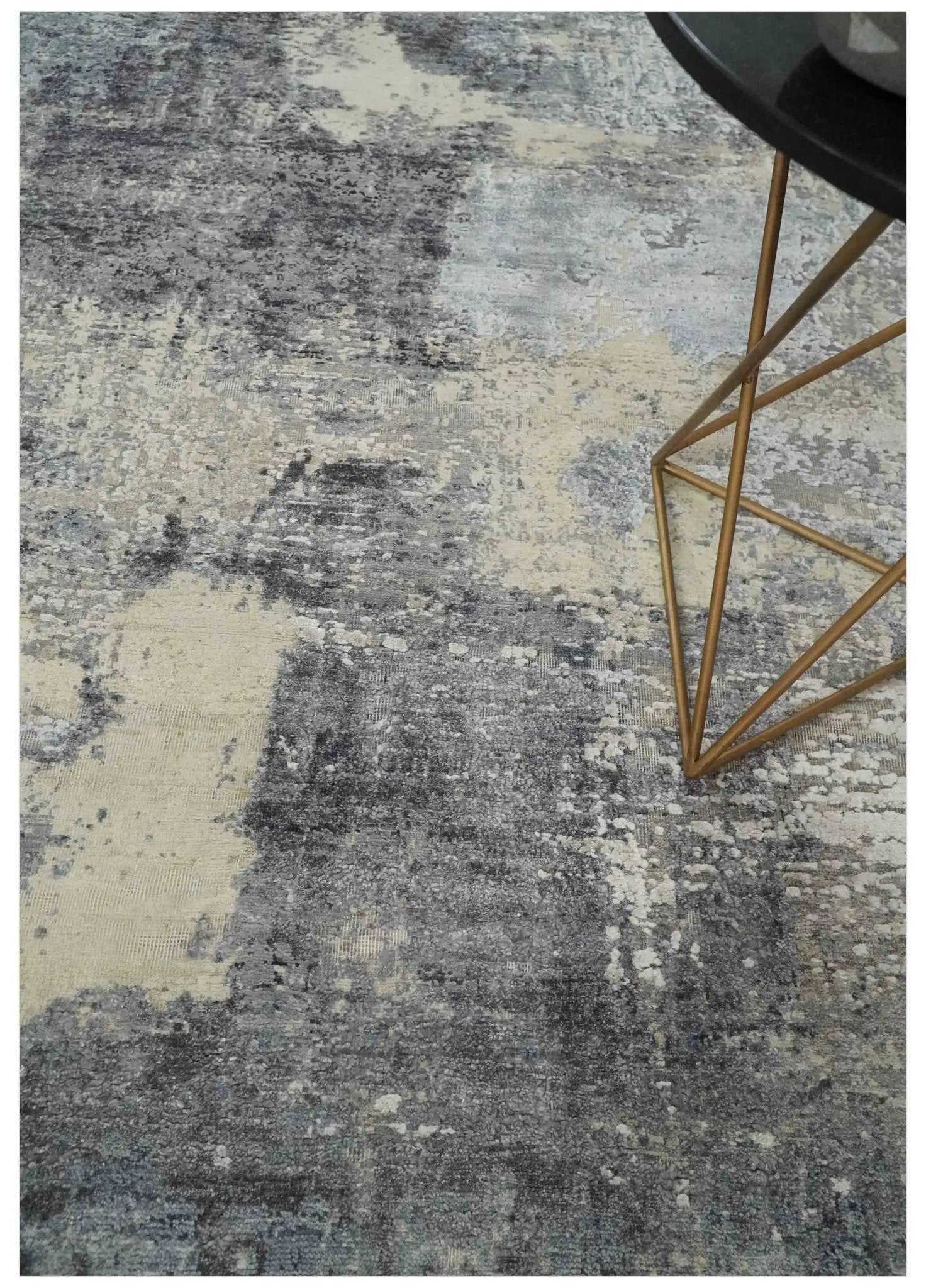 8x10 Charcoal, Beige and Gray Modern Abstract Distressed Finish High Low texture Hand Knotted Rug by The Rug Decor