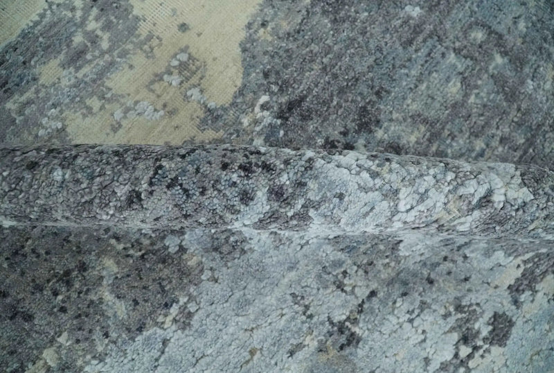 8x10 Charcoal, Beige and Gray Modern Abstract Distressed Finish High Low texture Hand Knotted Rug by The Rug Decor