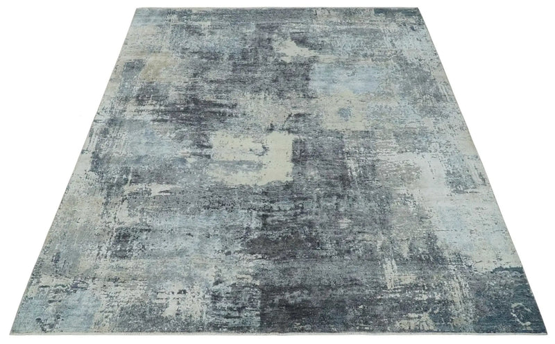 8x10 Charcoal, Beige and Gray Modern Abstract Distressed Finish High Low texture Hand Knotted Rug by The Rug Decor