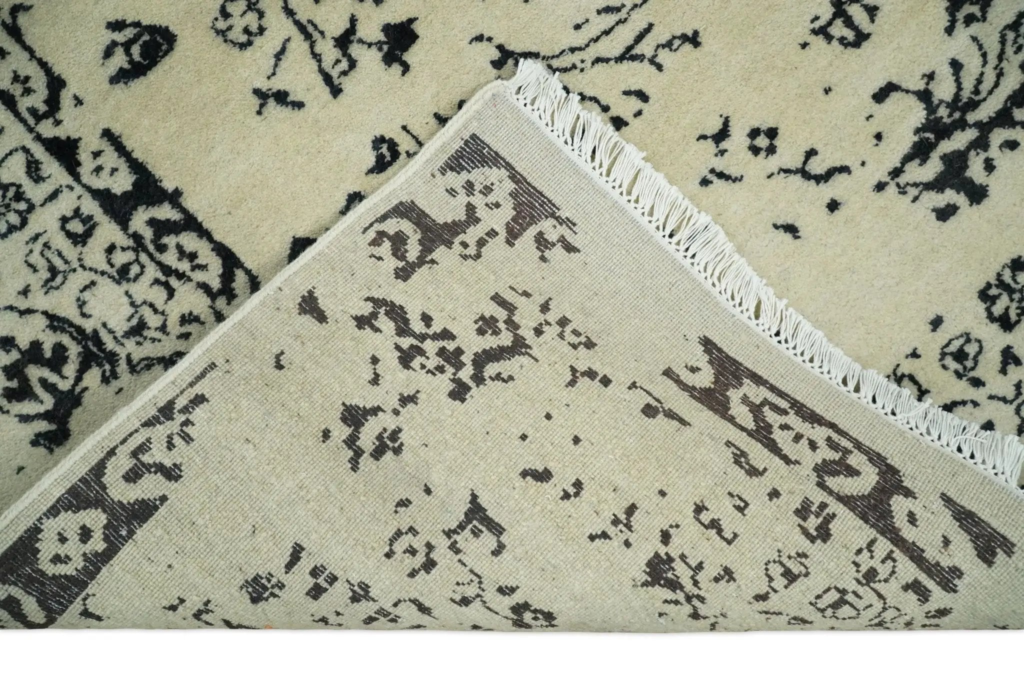 8x10 Fine Hand Knotted Beige and Black Traditional Vintage Persian Antique Wool Rug by The Rug Decor