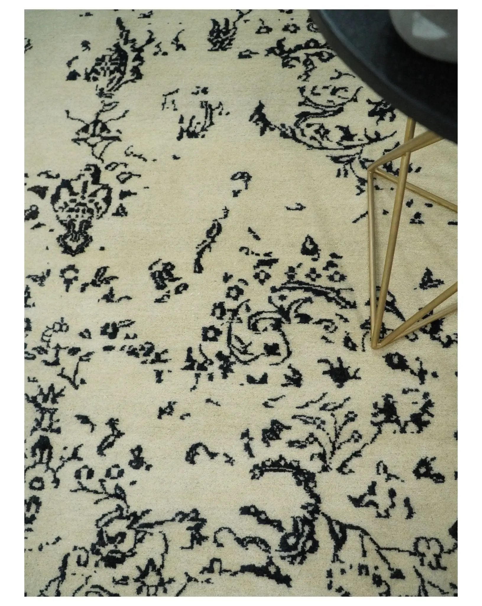 8x10 Fine Hand Knotted Beige and Black Traditional Vintage Persian Antique Wool Rug by The Rug Decor