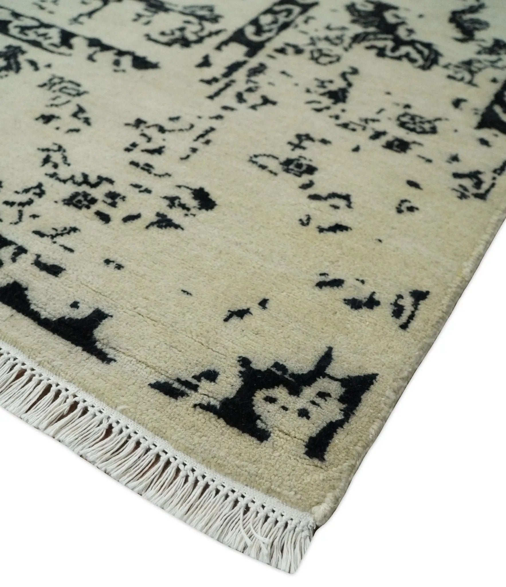 8x10 Fine Hand Knotted Beige and Black Traditional Vintage Persian Antique Wool Rug by The Rug Decor
