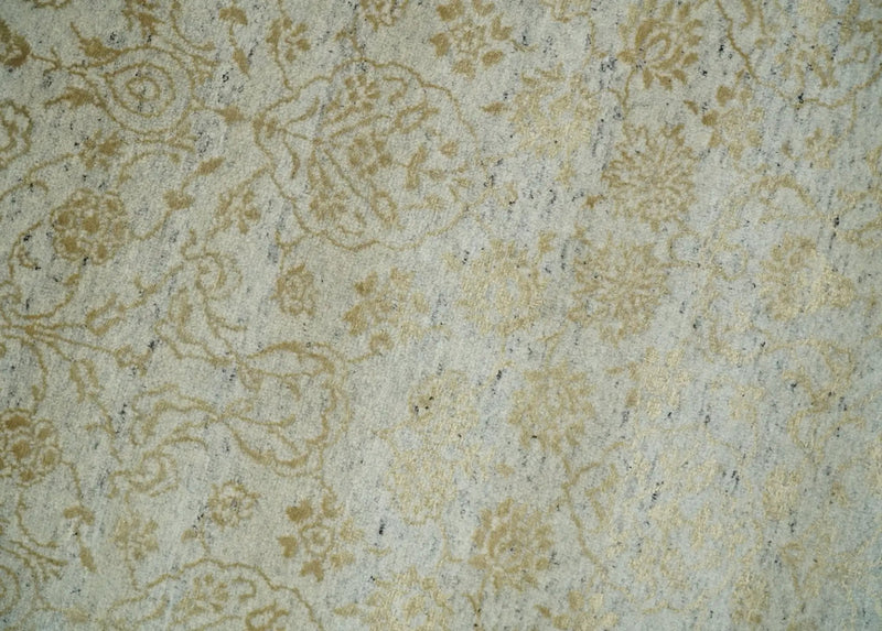 8x10 Fine Hand Knotted Beige and Gold Traditional Vintage Persian Style Antique Silk Rug by The Rug Decor