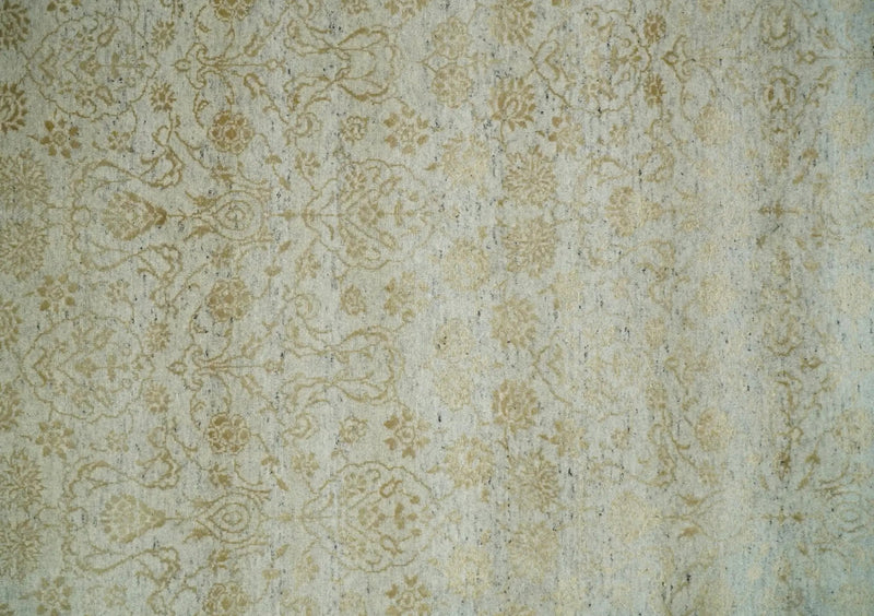 8x10 Fine Hand Knotted Beige and Gold Traditional Vintage Persian Style Antique Silk Rug by The Rug Decor