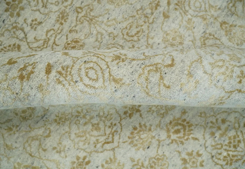 8x10 Fine Hand Knotted Beige and Gold Traditional Vintage Persian Style Antique Silk Rug by The Rug Decor