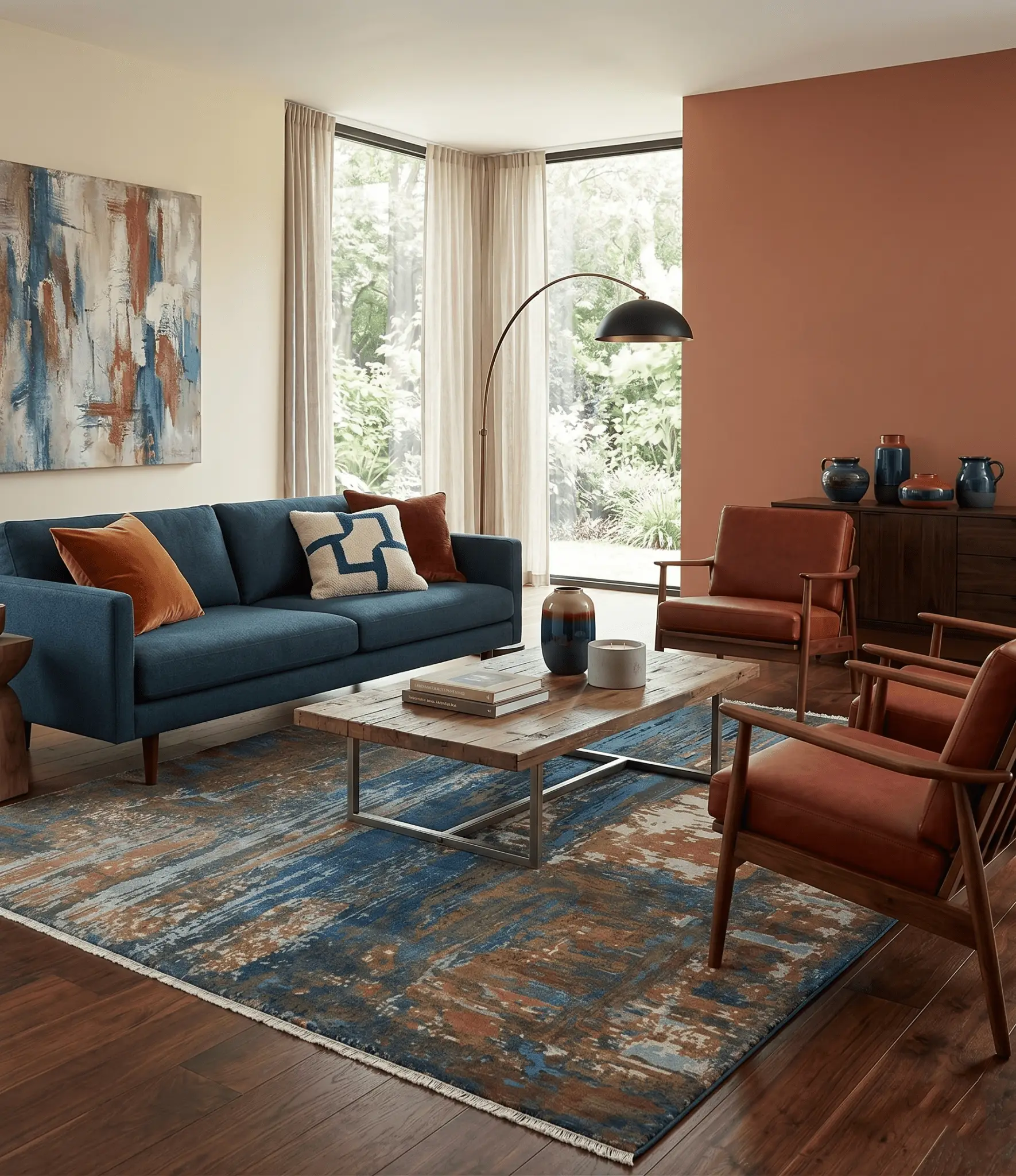 8x10 Fine Hand Knotted Blue and Brown Modern Abstract Wool Area Rug by The Rug Decor