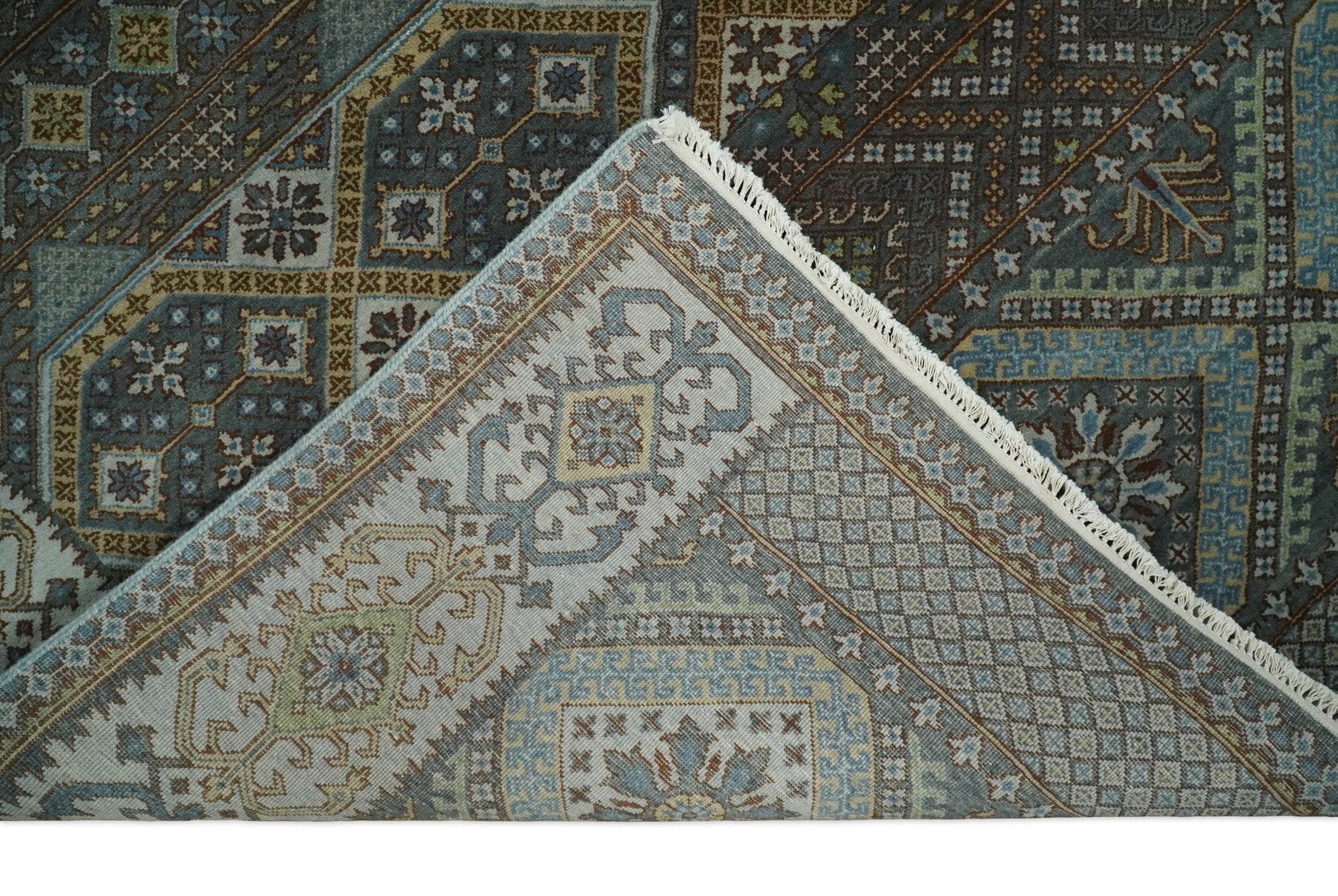 8x10 Fine Hand Knotted Brown and Blue Southwestern Traditional Antique Area Rug by The Rug Decor