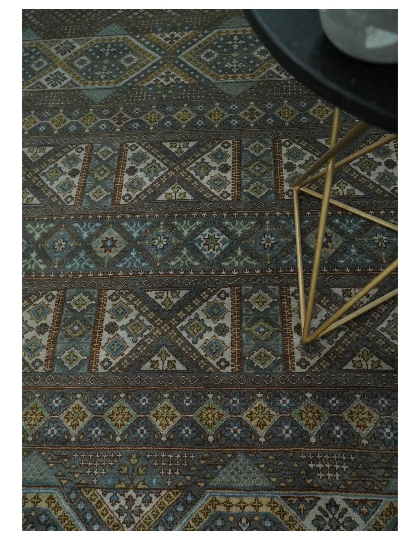 8x10 Fine Hand Knotted Brown and Blue Southwestern Traditional Antique Area Rug by The Rug Decor