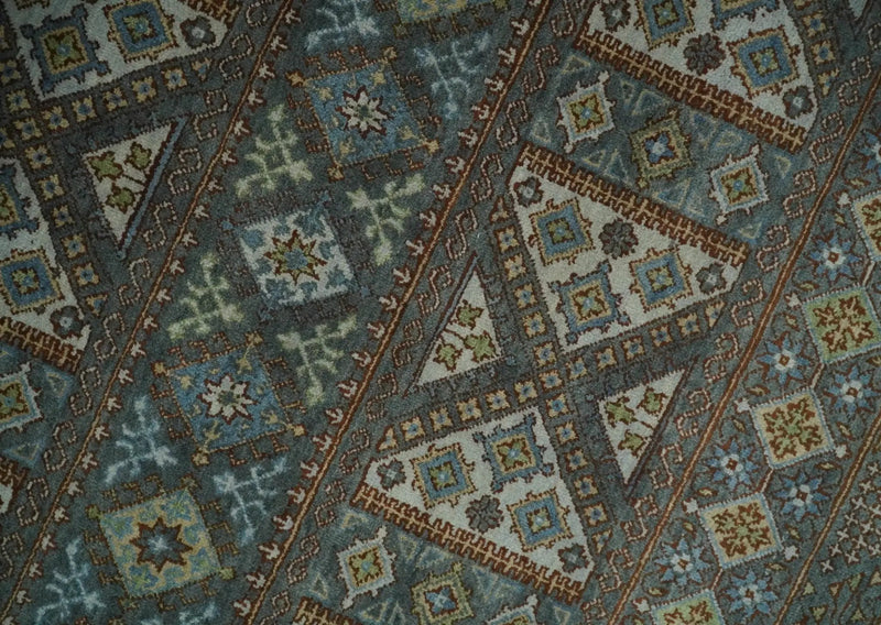 8x10 Fine Hand Knotted Brown and Blue Southwestern Traditional Antique Area Rug by The Rug Decor