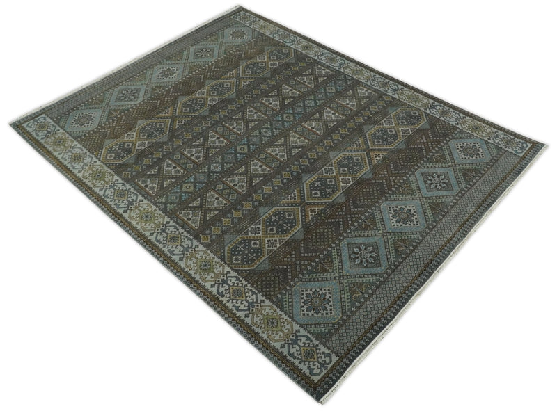 8x10 Fine Hand Knotted Brown and Blue Southwestern Traditional Antique Area Rug by The Rug Decor
