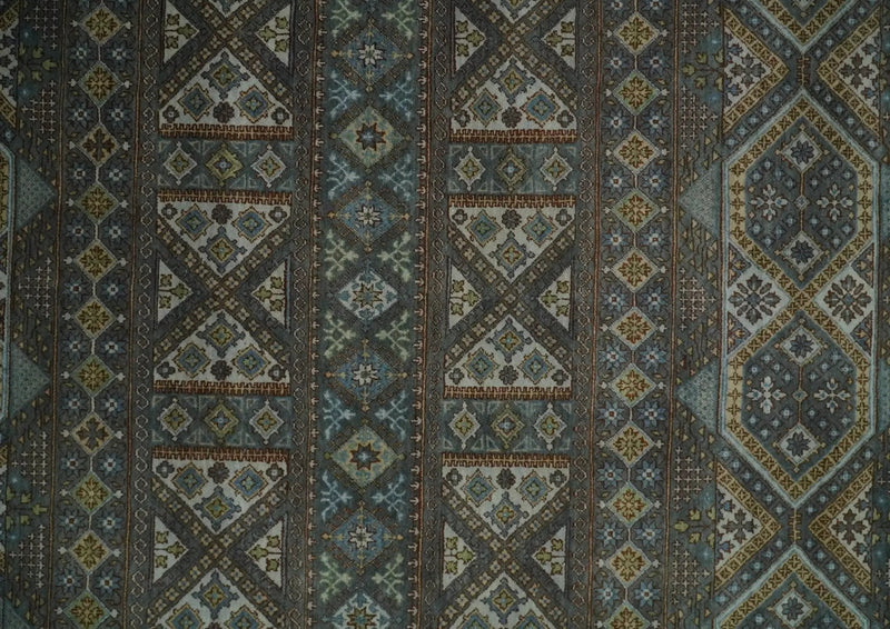 8x10 Fine Hand Knotted Brown and Blue Southwestern Traditional Antique Area Rug by The Rug Decor