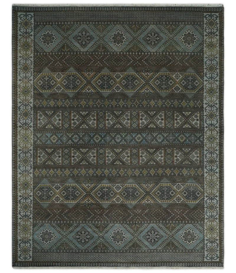 8x10 Fine Hand Knotted Brown and Blue Southwestern Traditional Antique Area Rug by The Rug Decor