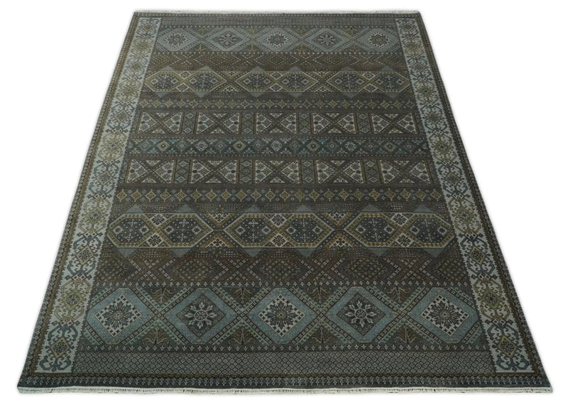 8x10 Fine Hand Knotted Brown and Blue Southwestern Traditional Antique Area Rug by The Rug Decor