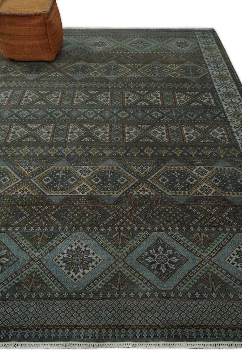 8x10 Fine Hand Knotted Brown and Blue Southwestern Traditional Antique Area Rug by The Rug Decor